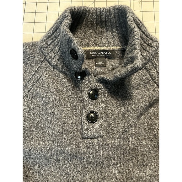 Banana Republic Men's L Wool Blend Sweater Dark Gray Stand Up Collar 4 Button - Picture 1 of 9
